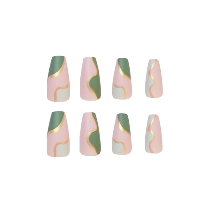 Artful Nail Extensions with Elegant Gold Decoration Design Bowlift