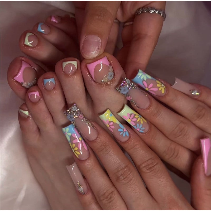 Artistic Floral Press-On Nail Art Bowlift
