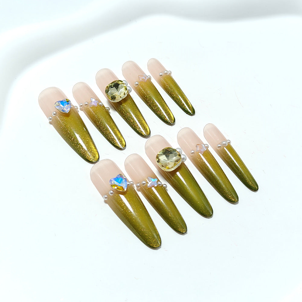 Elegant Artificial Nails with Rhinestone and Glitter Decorations Bowlift