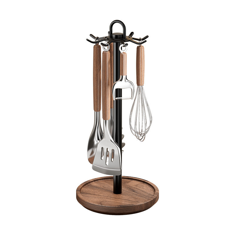 Rotating Walnut Base Tabletop Utensil Organizer Stand Bowlift
