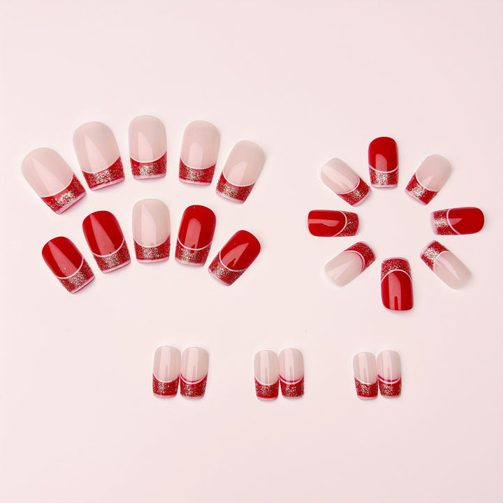Artificial nails in elegant glitter French design Bowlift