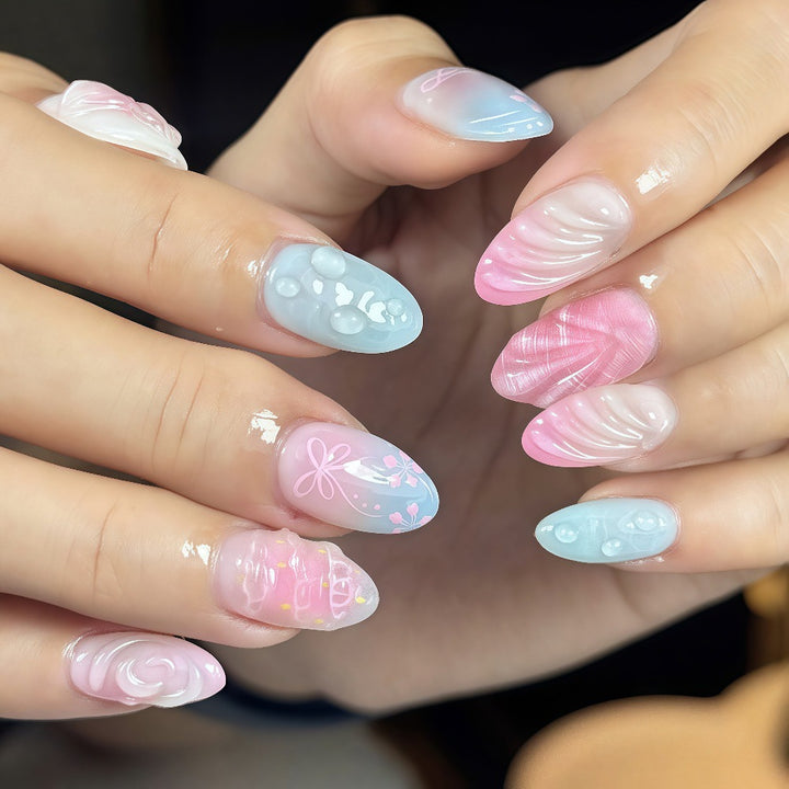 Artificial Nails Set with elegant floral and pastel designs Bowlift