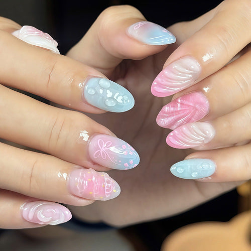 Artificial Nails Set with elegant floral and pastel designs Bowlift