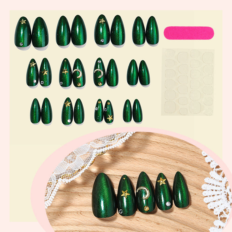Shiny Artificial Nail Set with Stars and Moons Bowlift