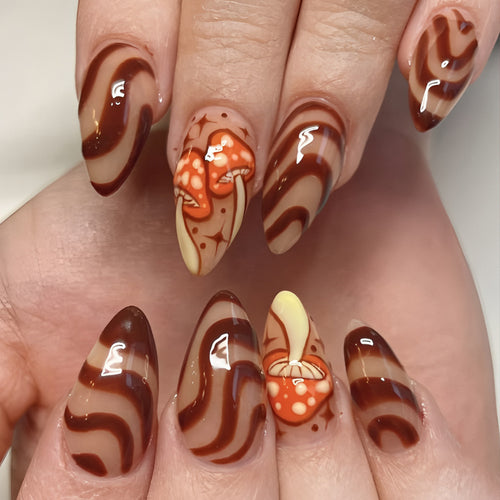 Artistic Press-On Nails with Mushroom Design Bowlift