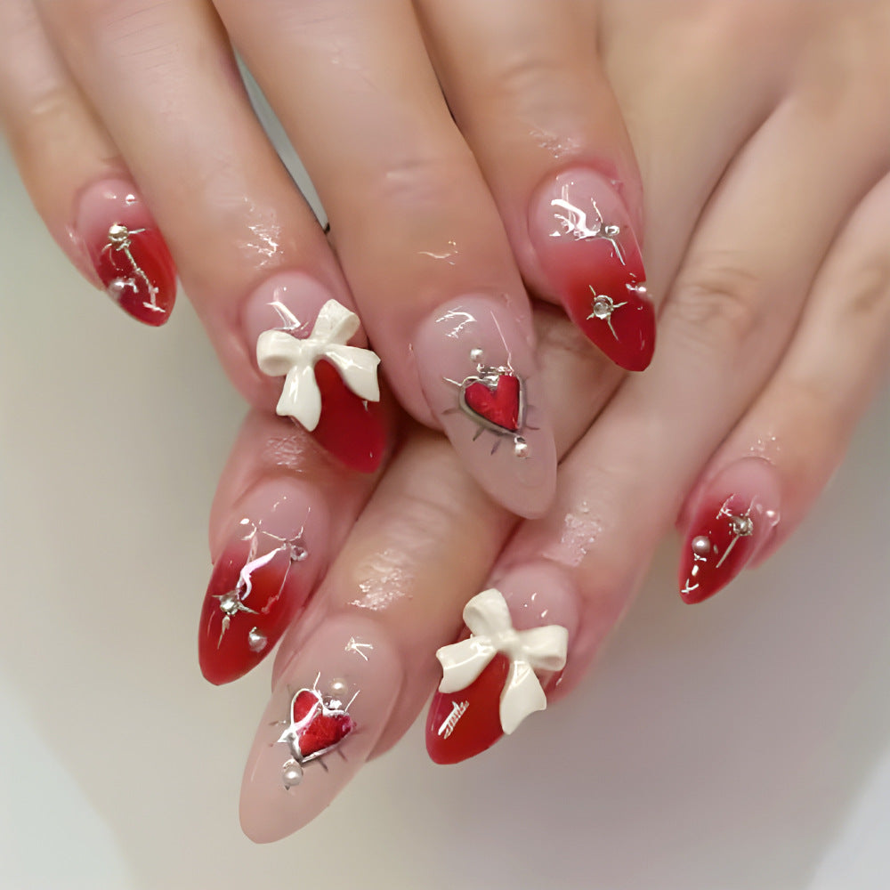 Artistic Heart-Themed Press-On Nails Bowlift