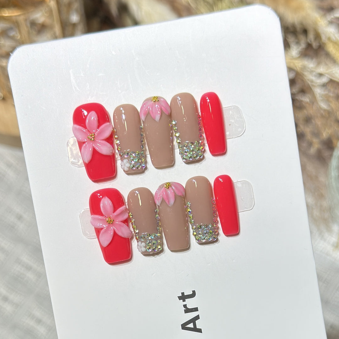 Decorative Floral Press-On Nail Art Set Bowlift 1788224002