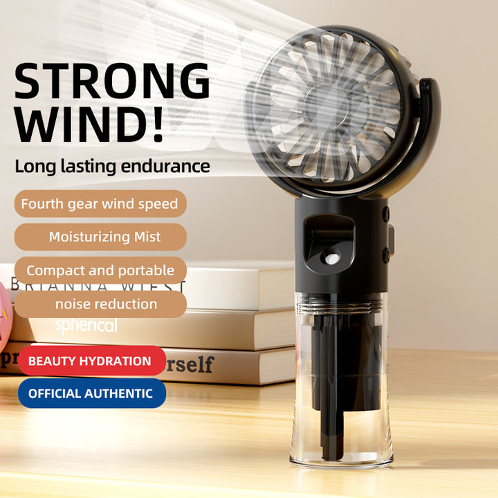 Cooling handheld misting fan with quiet brushless motor and detachable transparent water reservoir Bowlift