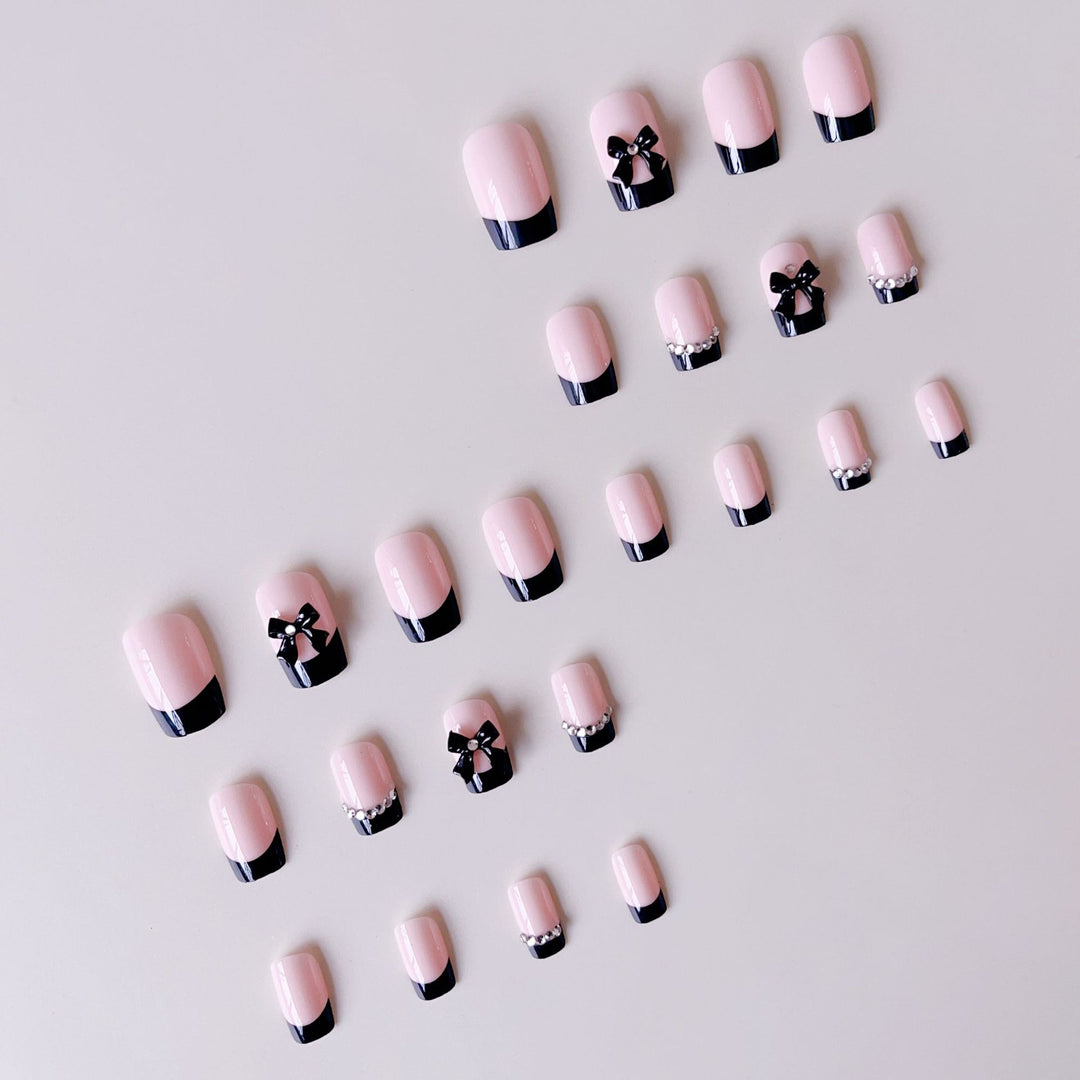 Artificial Nail Set with Elegant Bows and Glitter Decorations Bowlift