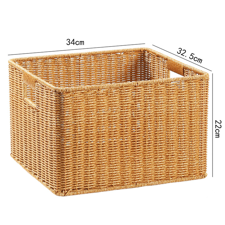 Handwoven Rectangular Storage Basket with Cut-Out Handles Bowlift