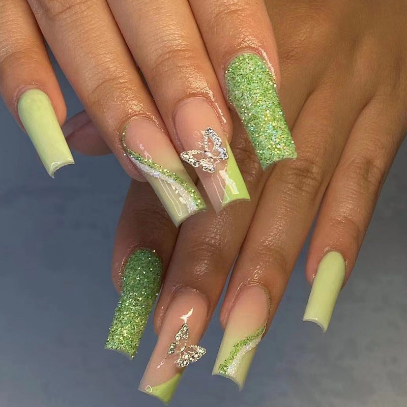 Glittering artificial nails with butterfly design Bowlift