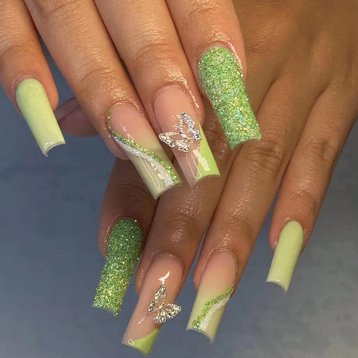 Glittering artificial nails with butterfly design Bowlift