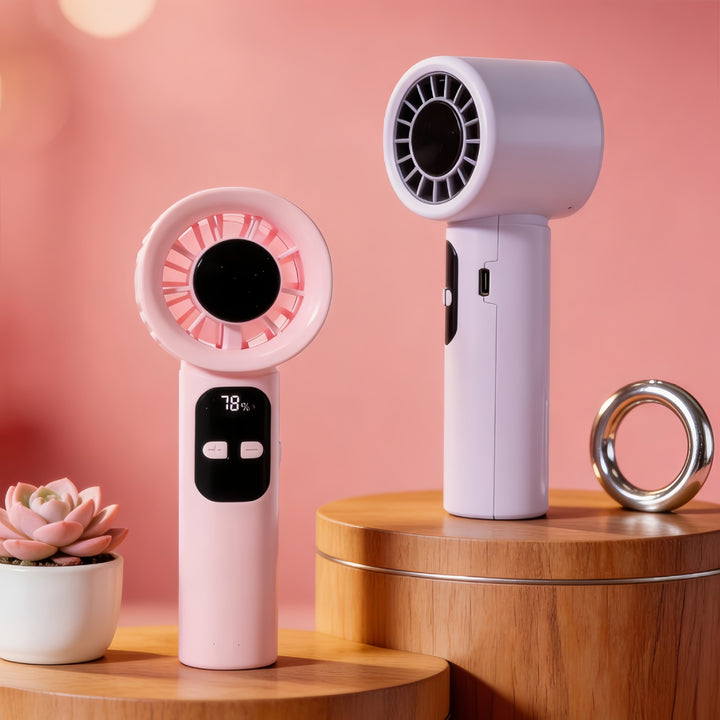 Women Portable Battery Handheld Fan with Digital Control Bowlift
