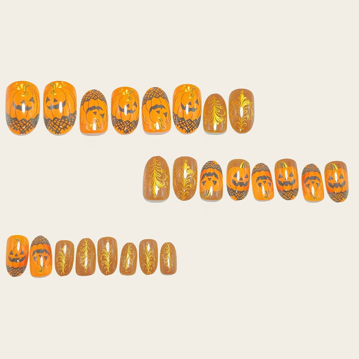Halloween Artificial Nails with Pumpkin Design Bowlift