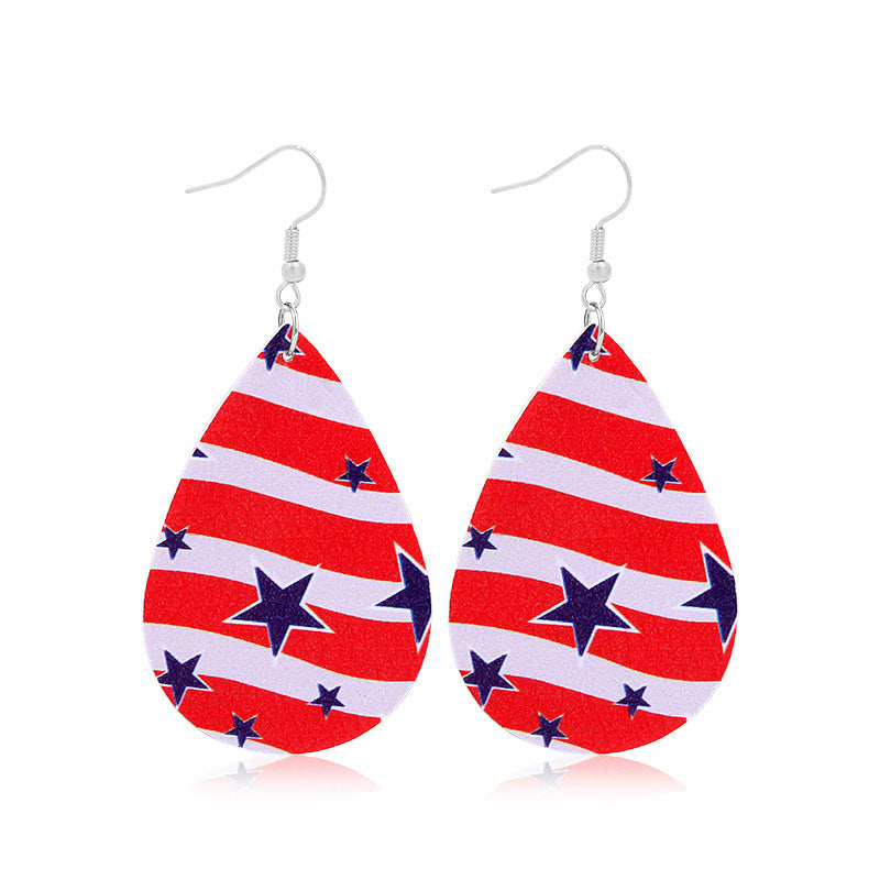 Women's lightweight drop earrings with stars-and-stripes design made of vegan leather Bowlift