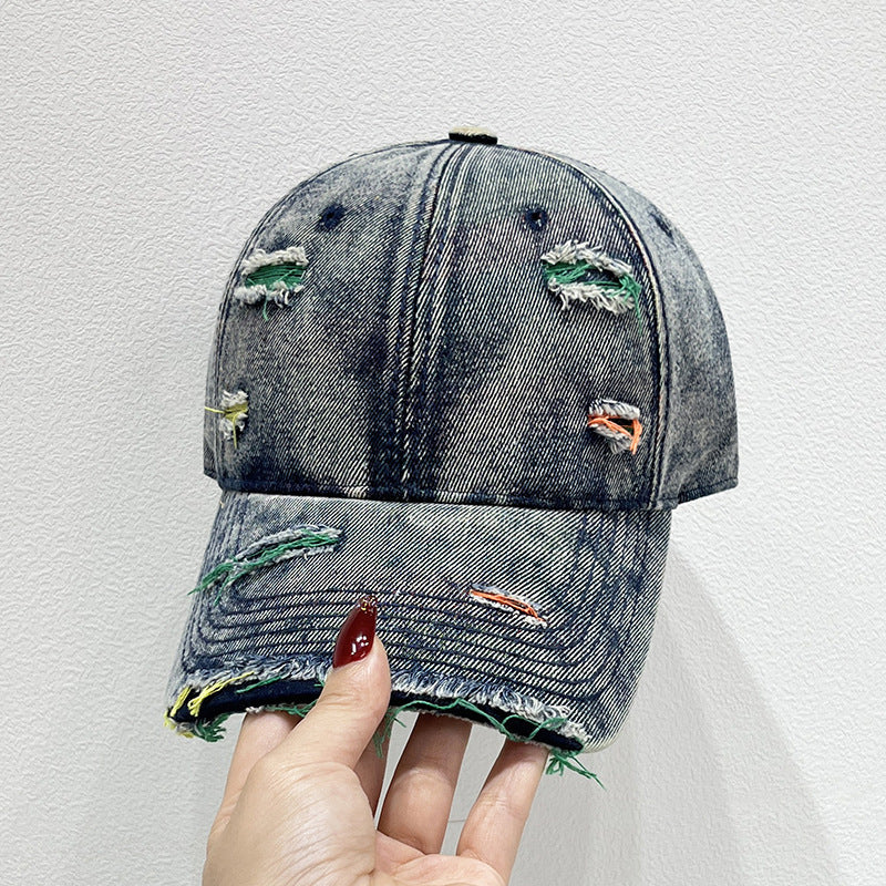 Women's Distressed Denim Baseball Cap Bowlift   1784084142