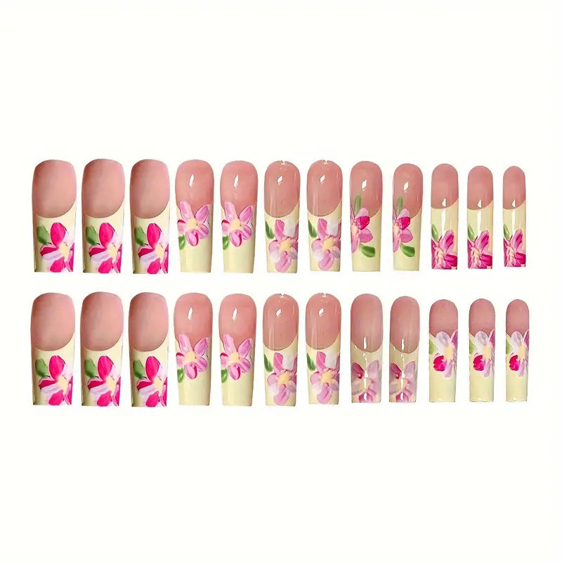 Decorative Floral Design Press-On Nails Bowlift