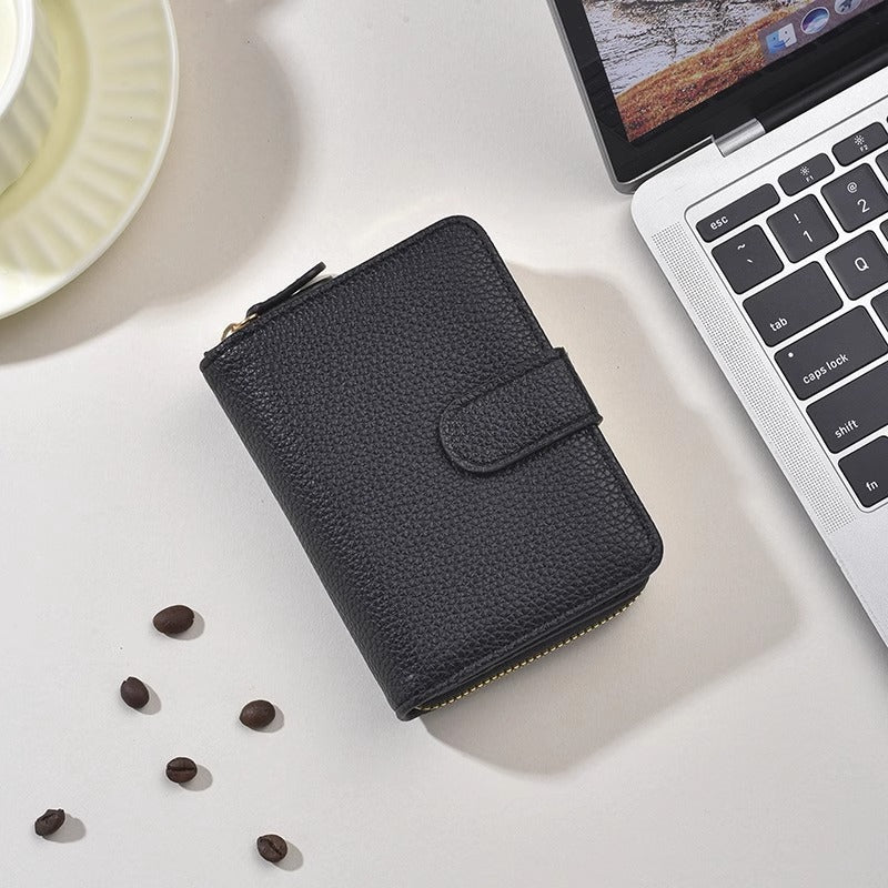 Textured Leather Zippered Card Organizer Bowlift