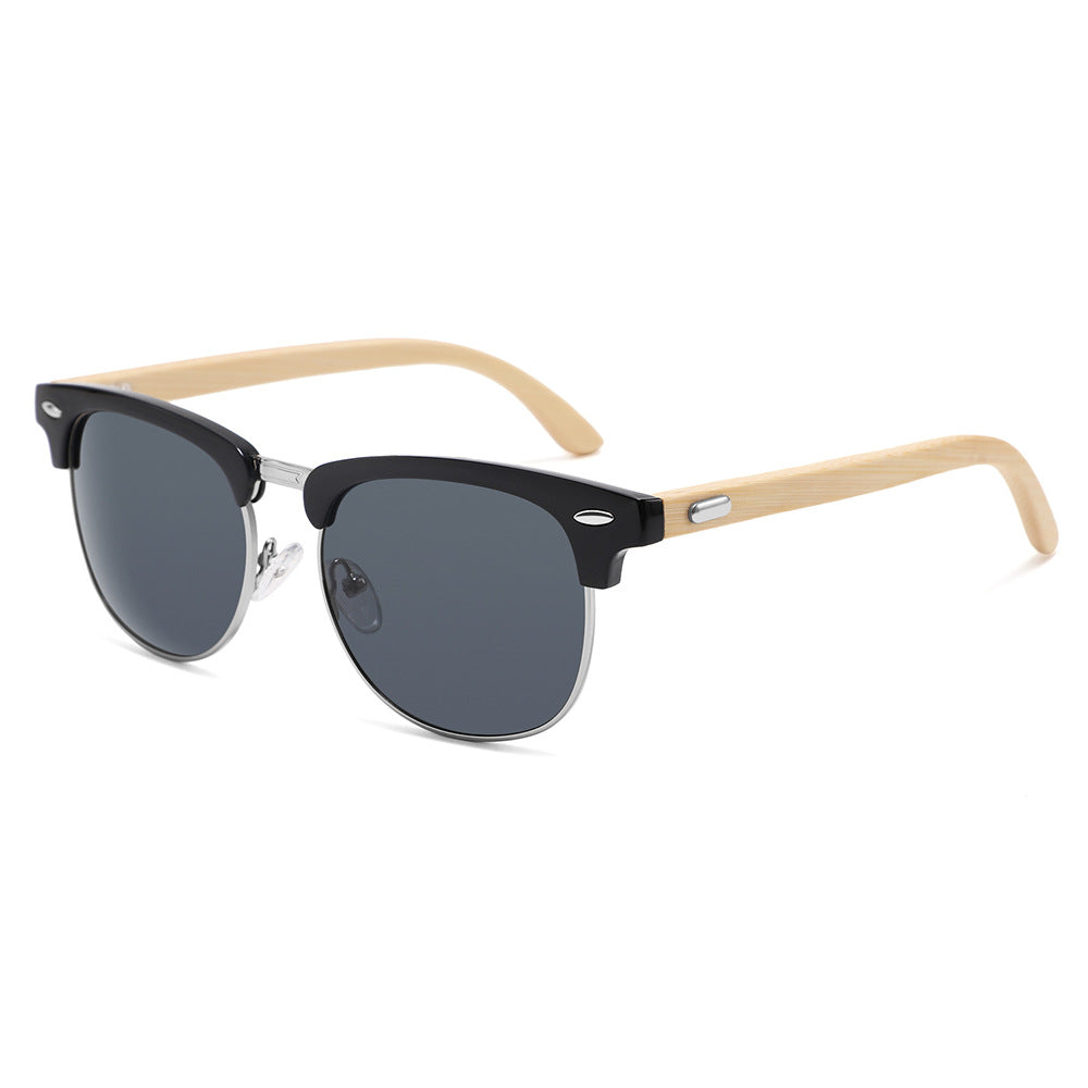 Rimless oversized cat eye polarized sunglasses with wood-effect temples Bowlift