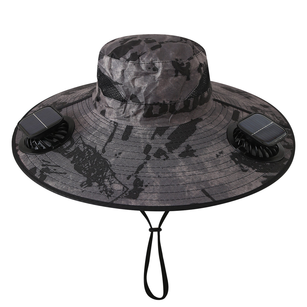 Wide sun hat with integrated solar fans breathable mesh adjustable chin strap Bowlift