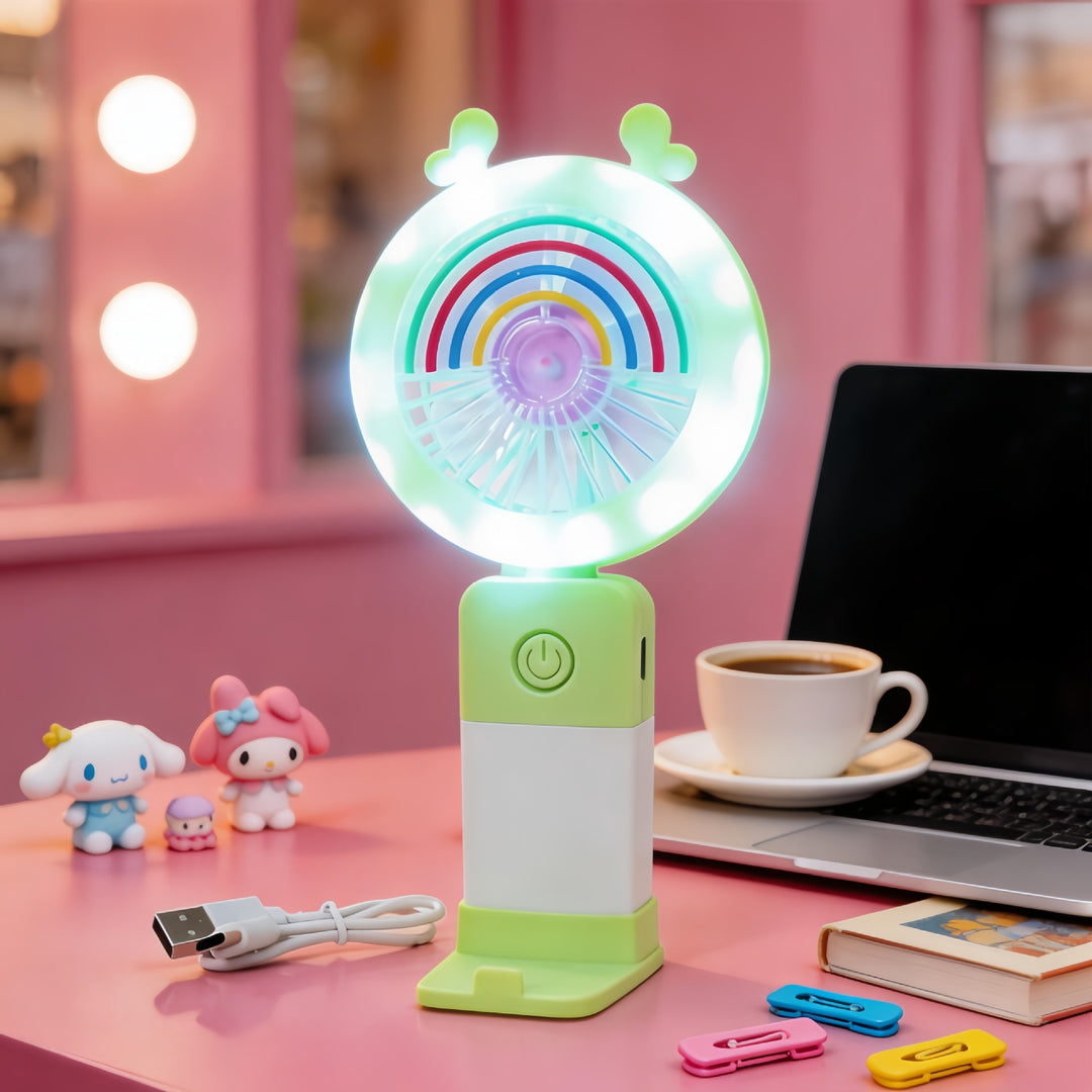 Women's Portable LED Hand Fan with Creative Light Effects Bowlift