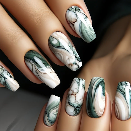 Artificial Nail Art Nails in elegant marble design Bowlift