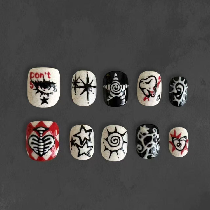Artistic Cat-Themed Press-On Nail Art Set Bowlift
