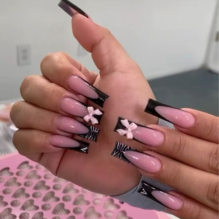 Stylish Artistic Press-On Nails with 3D Bow Design Bowlift