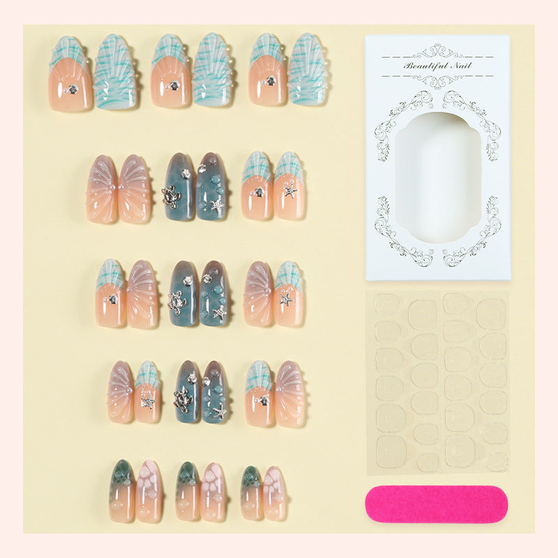 Artistic Press-On Nail Set with Decorative Elements Bowlift