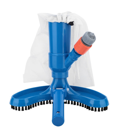 Telescopic pool vacuum head with heavy duty scrubbing bristles and fine mesh debris collection bag Bowlift