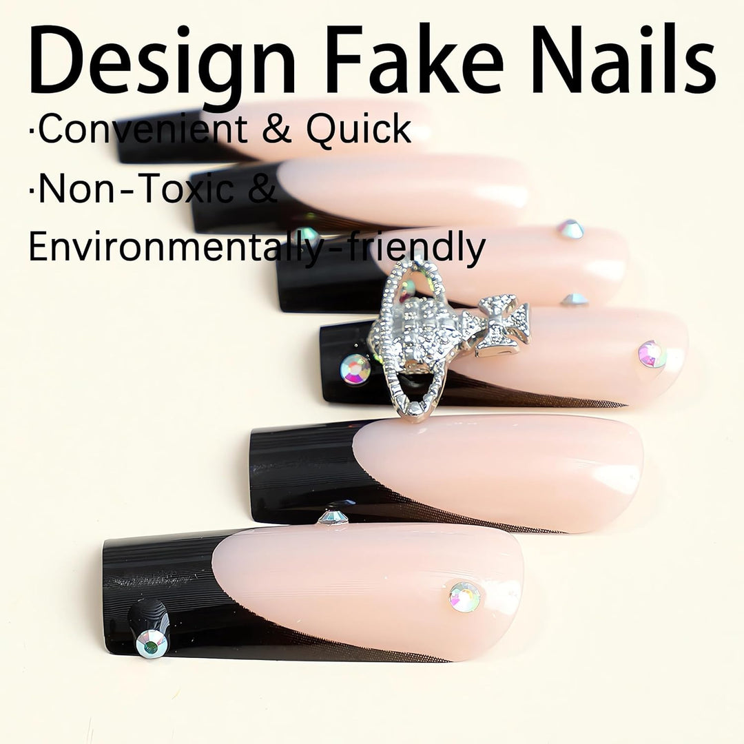 Glamorous artificial nails with rhinestones and unique 3D decorations Bowlift