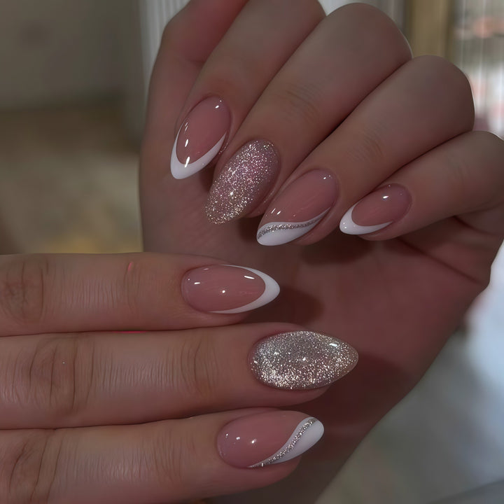 Elegant Sparkling French Tip Nail Enhancements Bowlift