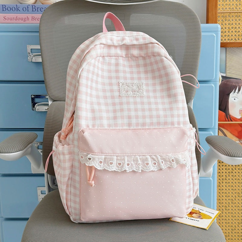 Cute Checkered Pattern Backpack Bowlift