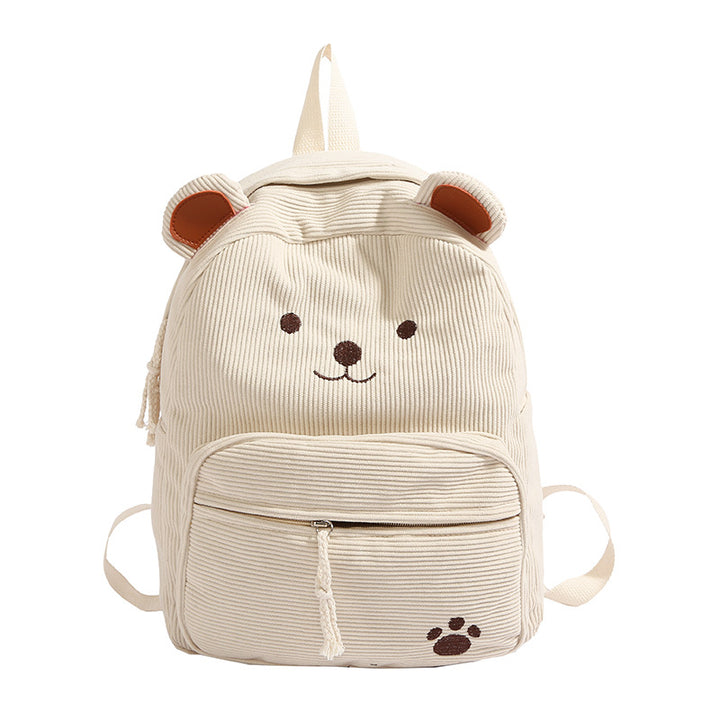 Cute Bear-Themed Corduroy Backpack