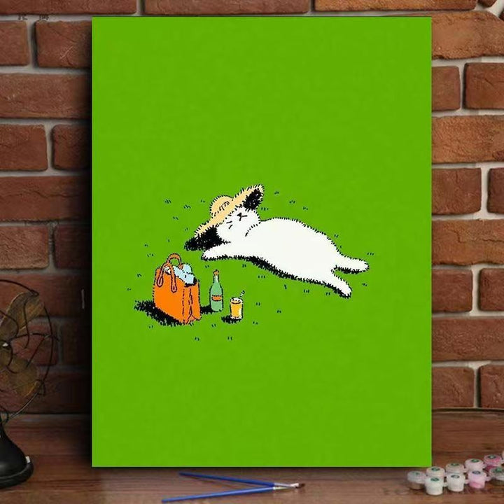 Whimsical Cat Watering Plants Canvas Art Bowlift