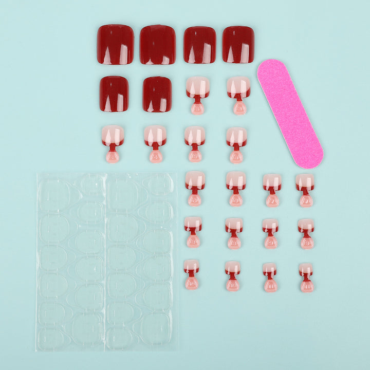 Acrylic nail set in elegant red and nude design Bowlift