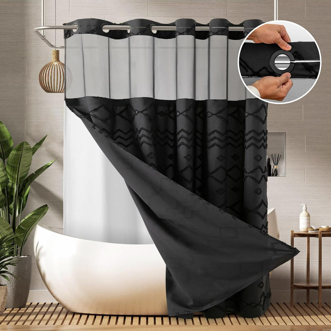 Textured Geometric Design Shower Curtain Bowlift
