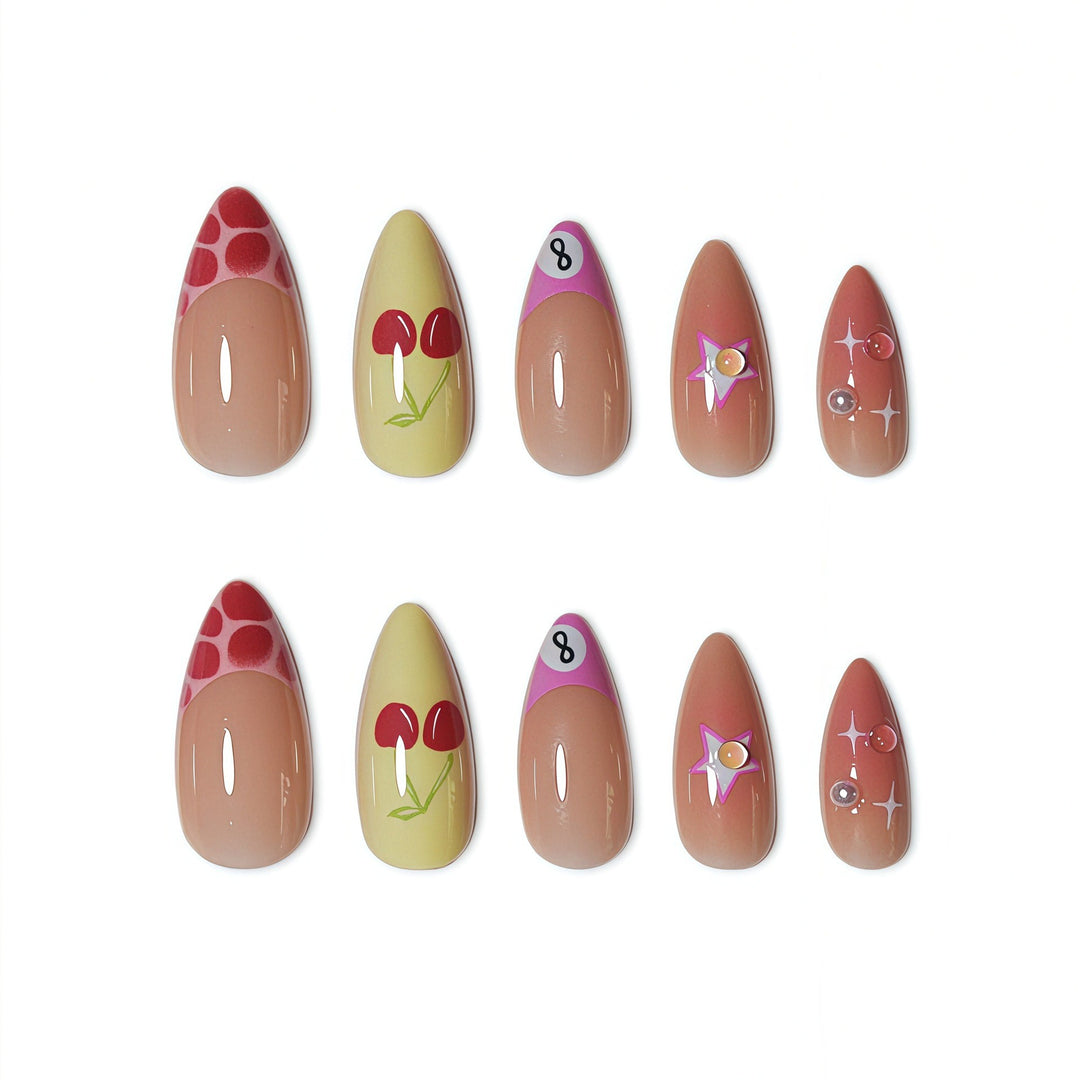 Artistic Cherry Print Nail Enhancements Bowlift