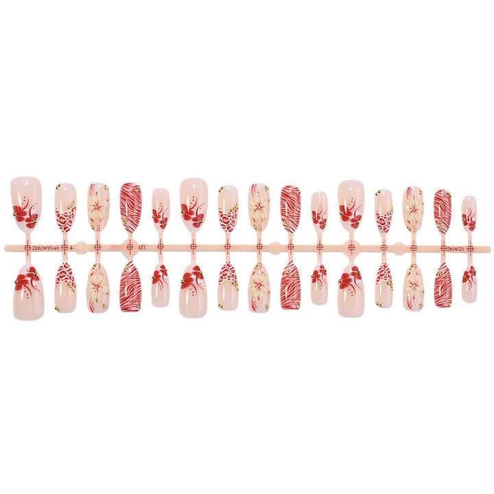 Artificial Nail Set with Floral Design and Gold Accents Bowlift