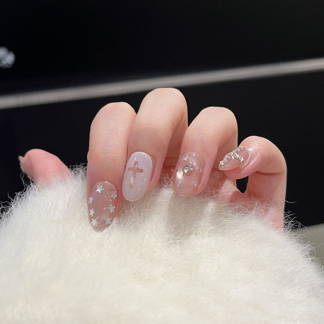 Artistic Glitter-Accent Press-On Nail Set Bowlift