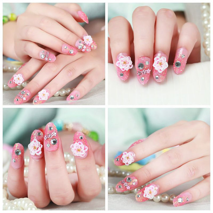 Artificial nails with elegant flower and rhinestone design Bowlift