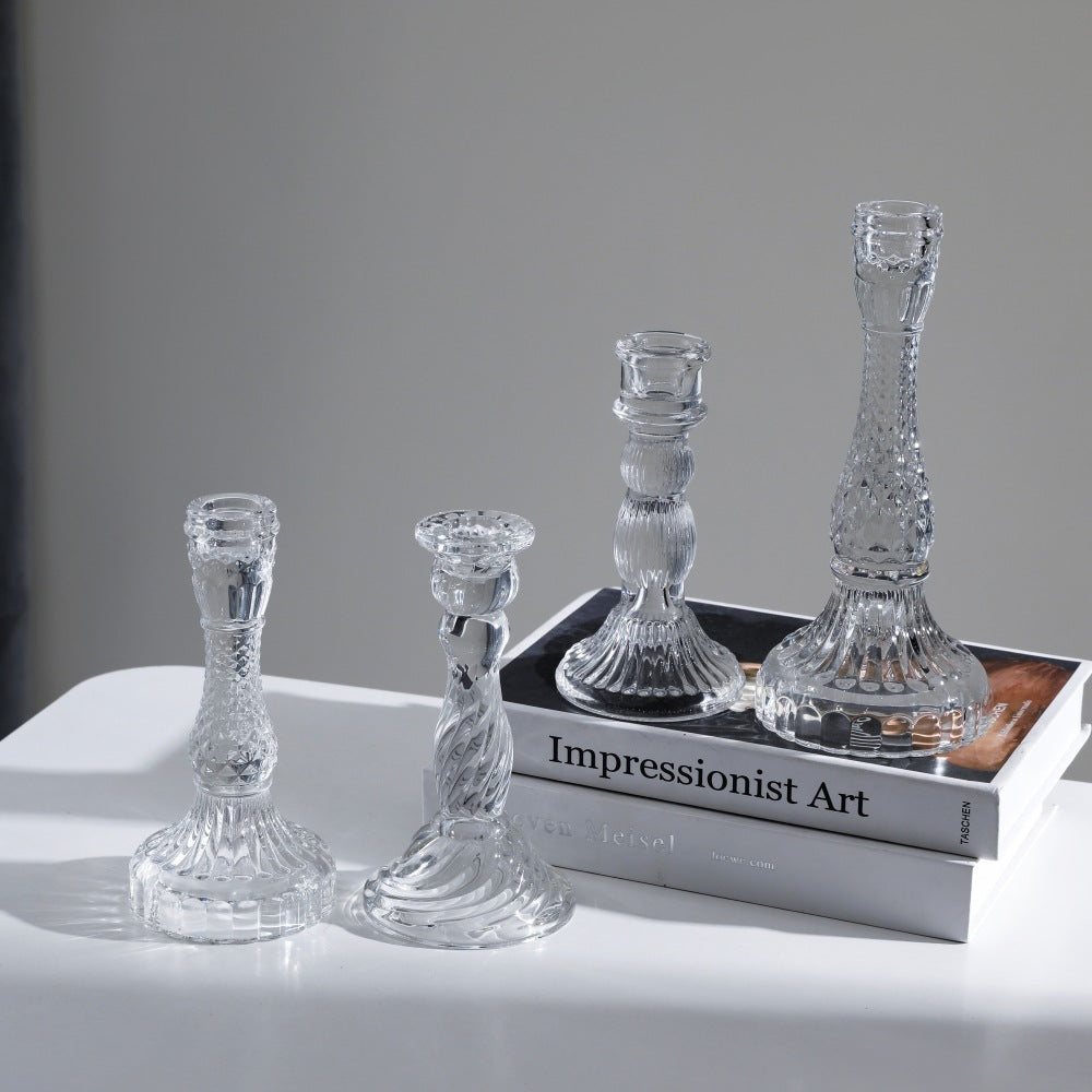 Tall Pressed Glass Decorative Candlestick Holder Bowlift