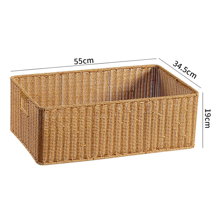 Handwoven Rectangular Storage Basket with Cut-Out Handles Bowlift