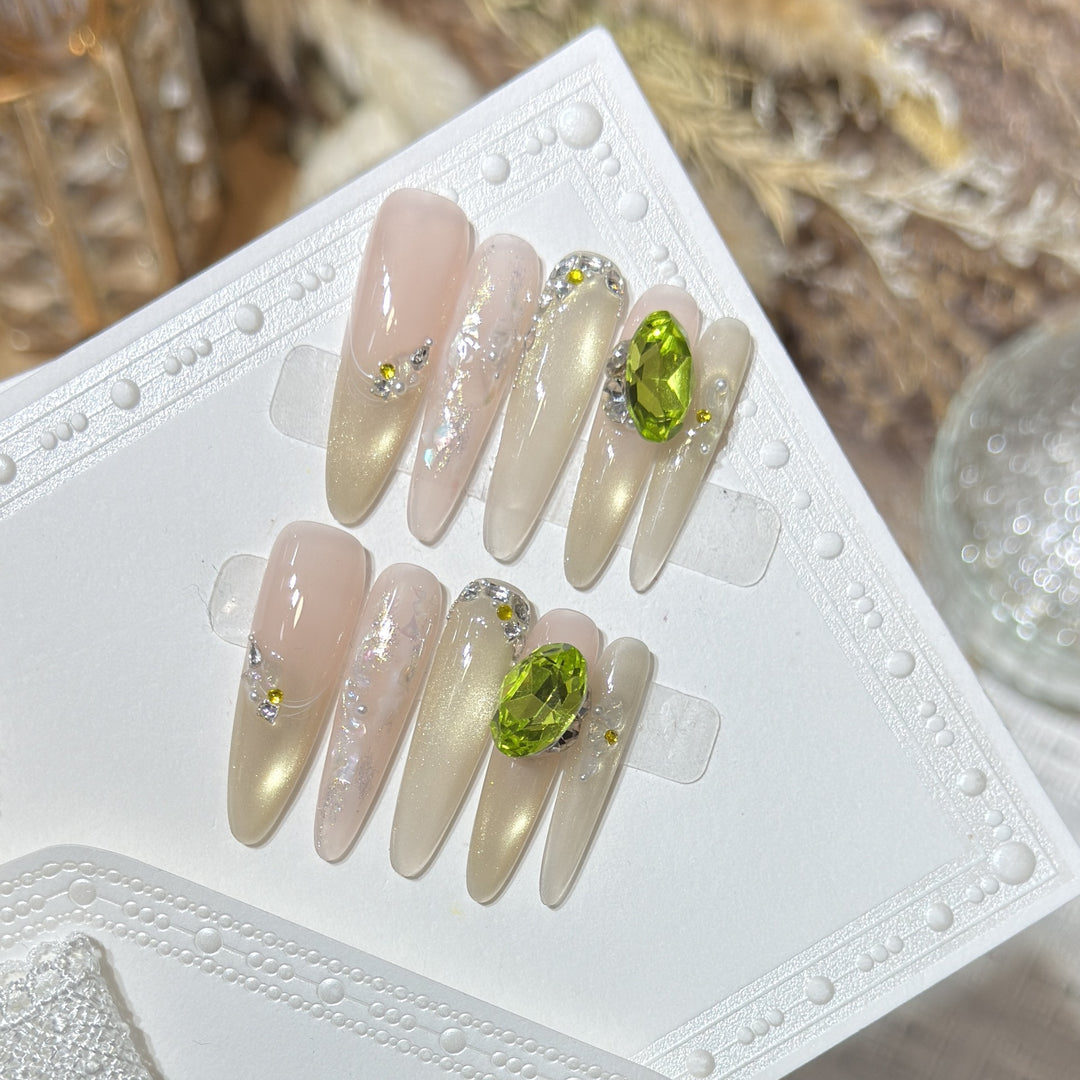 Chic Decorative Stiletto Press-On Nails with Gemstone Accents Bowlift
