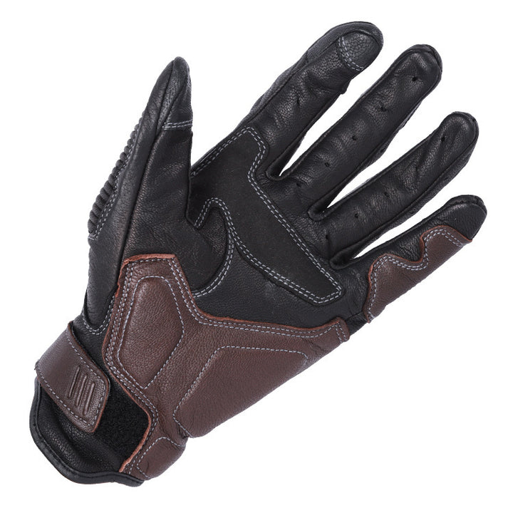 Perforated leather motorcycle gloves with reinforced knuckle armor and touchscreen fingertips Bowlift