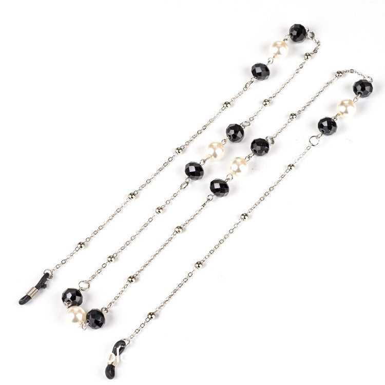 Elegant Pearl and Black Bead Eyewear Chain Bowlift
