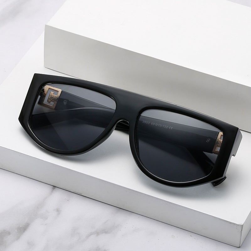 Oversized Shield Sunglasses with Metallic Accents Bowlift