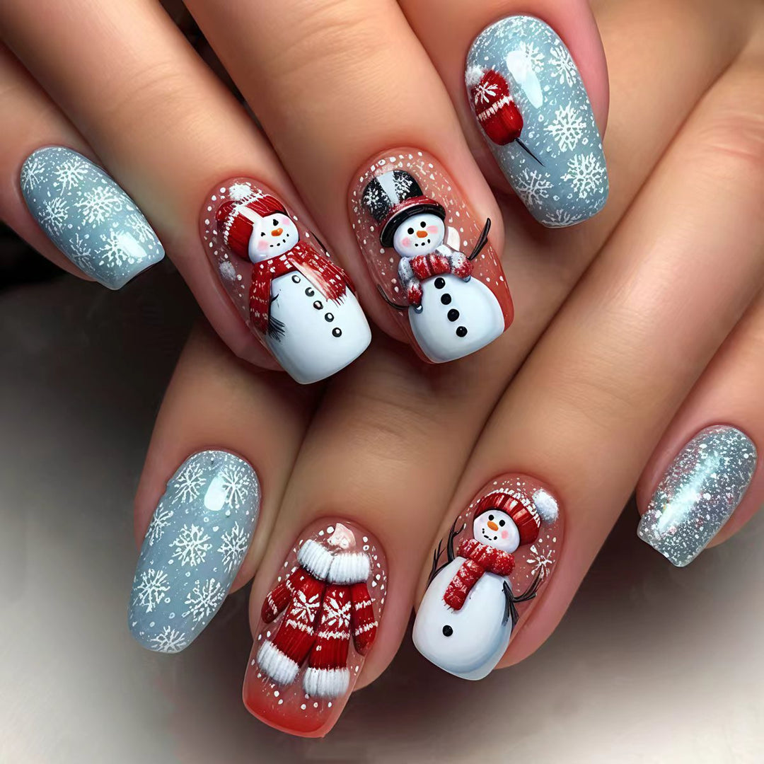 Artificial Nails in Winter Snowman Design Bowlift
