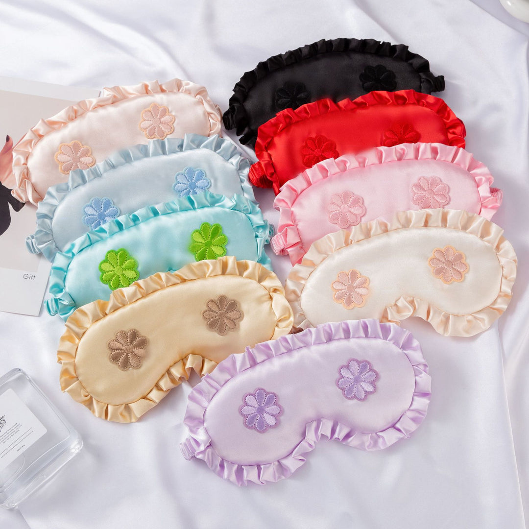 Women's embroidered satin sleep mask with gathered ruffled edge and soft padding Bowlift
