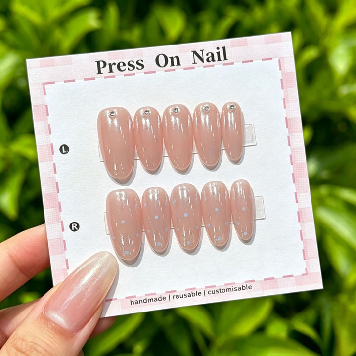 Decorative Press-On Nail Set with Gem Accents  1791774365